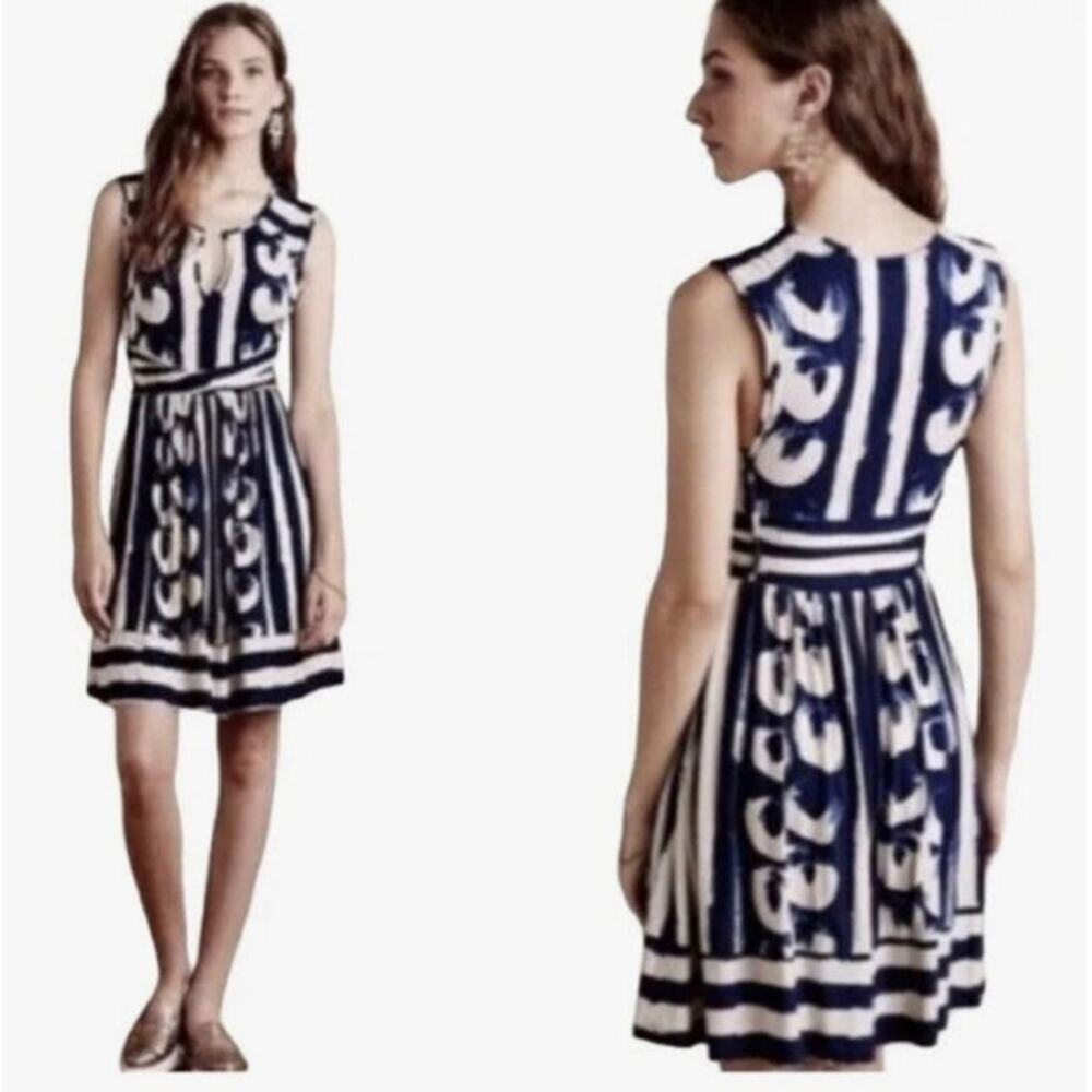 Anthropologie Maeve fit and flare jersey knit midi dress navy pattern small p